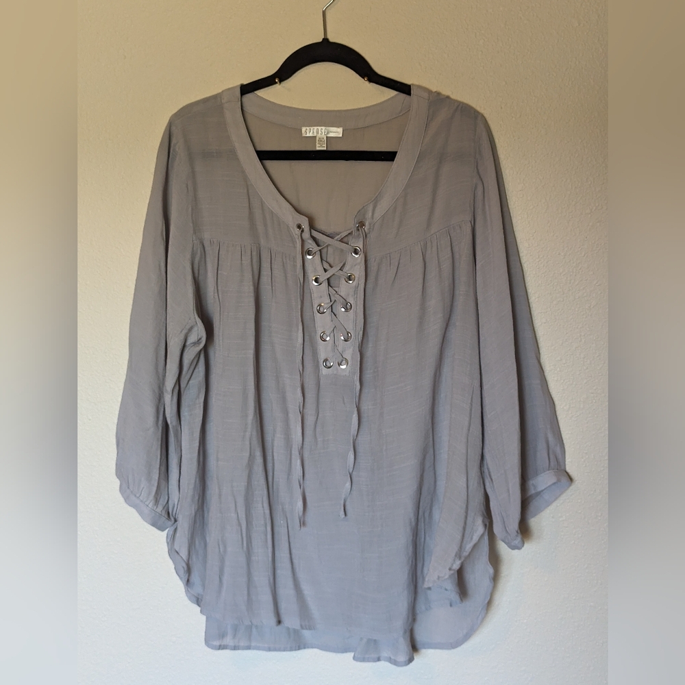 Spense Woman Light Gray Boho Top Size 1X
